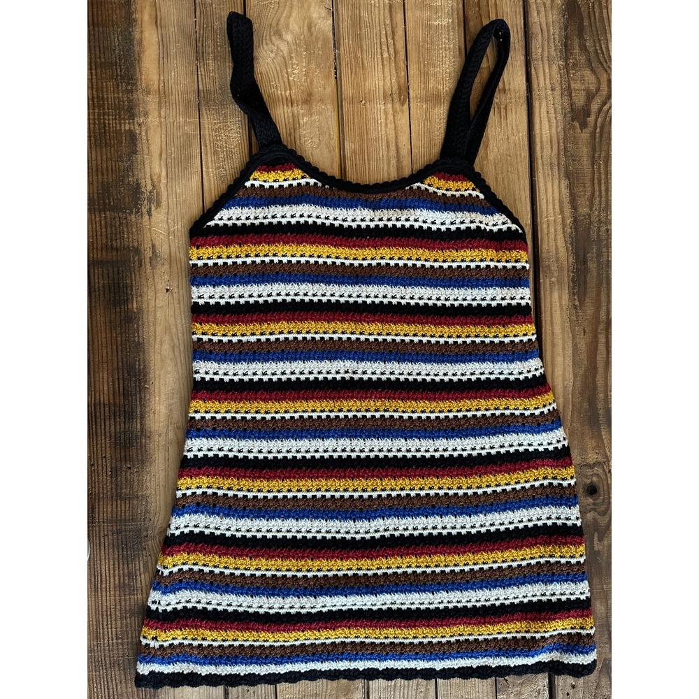 NWT Zara Women Crochet Knit Striped Mini Dress Multi Color Boho Festival Large